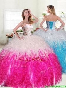 Unique Hot Pink and White Quinceanera Dress with Beading and Ruffles