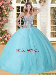 Visible Boning Beaded Bodice Tulle Sweet 16 Dress in Baby Blue