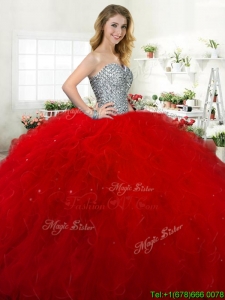 Classical Beaded and Ruffled Tulle Quinceanera Dress in Red