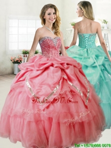 Gorgeous Beaded and Pick Ups Quinceanera Dress in Coral Red