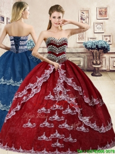 Inexpensive Beaded and Applique Quinceanera Dress in Wine Red