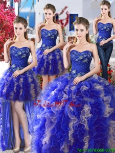 Elegant Royal Blue and Champagne Detachable Sweet 16 Dresses with Appliques and Ruffles