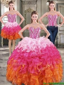 New Arrivals Rainbow Detachable Quinceanera Dresses with Beading and Ruffles