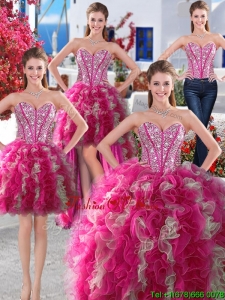 Wonderful Big Puffy Beaded and Ruffled Detachable Quinceanera Dresses in Organza