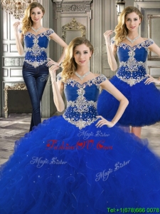 Latest Off the Shoulder Cap Sleeves Detachable Quinceanera Dresses with Beading and Ruffles