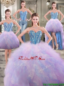 Perfect Big Puffy Rainbow Detachable Quinceanera Dresses with Beading and Ruffles