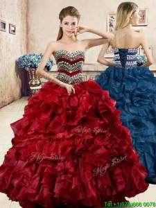 Affordable Wine Red Quinceanera Dress with Beading and Ruffles