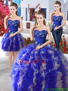 Hot Sale Really Puffy Organza Detachable Sweet 16 Dresses with Appliques and Ruffles