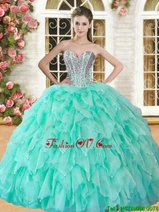 Hot Sale Apple Green Sweet 16 Dress with Beading and Ruffles