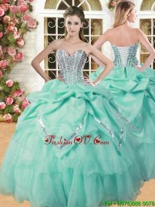 Inexpensive Beaded and Pick Ups Quinceanera Dress in Apple Green