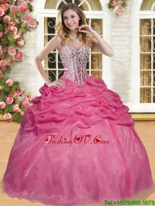 Best Selling Coral Red Sweet 16 Dress with Beading and Pick Ups