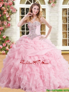Discount Organza Pink Sweet 16 Dress with Appliques and Ruffles