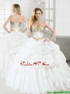 Discount Taffeta White Quinceanera Dress with Beading and Pick Ups