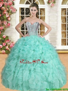 Exclusive Beaded and Ruffled Quinceanera Dress in Apple Green