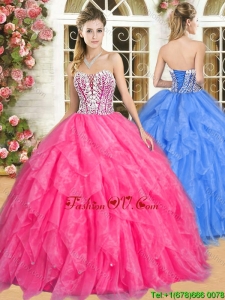 Gorgeous Hot Pink Quinceanera Dress with Beading and Ruffles