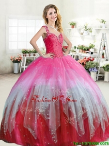 Hot Sale Colorful Straps Quinceanera Dress with Beading and Ruffled Layers