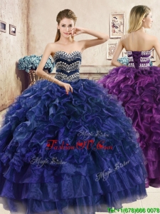 Perfect Big Puffy Navy Blue Quinceanera Dress with Beading and Ruffles