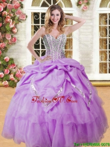 Pretty Beaded and Pick Ups Quinceanera Dress in Lilac for Spring