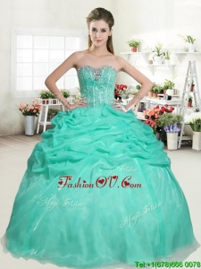 Romantic Apple Green Sweet 16 Dress with Beading and Pick Up
