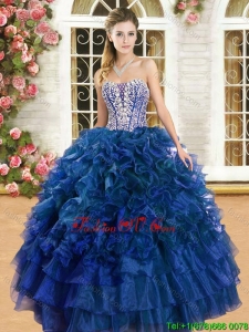 Romantic Beaded and Ruffled Sweet 16 Dress in Royal Blue
