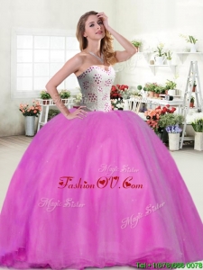 Wonderful Beaded Really Puffy Quinceanera Dress in Hot P