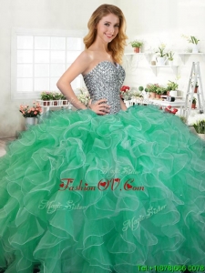 Beautiful Beaded and Ruffled Quinceanera Dress in Green for Spring