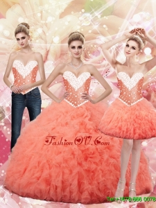 2015 Fall New Style Sweetheart Watermelon Quinceanera Dresses with Beading