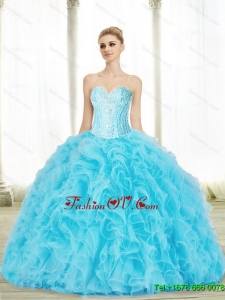 2015 Fall Wonderful Baby Blue Sweetheart Quinceanera Dresses with Beading and Ruffles