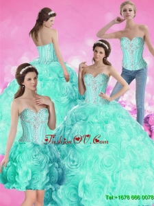 2015 Pretty Ball Gown Beaded Quinceanera Dresses with Rolling Flowers