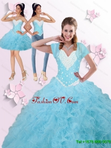 2015 Summer Brand New Beaded and Ruffles Quinceanera Dresses in Blue