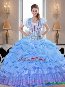 Beautiful 2015 Winter Baby Blue Quinceanera Dresses with Appliques and Pick Ups