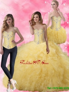 Elegant Ball Gown Yellow Quinceanera Dresses with Beading For 2015 Summer