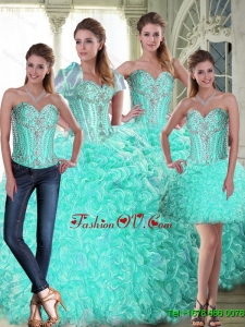 Latest Brush Train Ball Gown Quinceanera Dresses with Beading and Ruffles For 2015 Summer