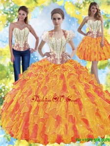Luxurious Beaded Sweetheart Quinceanera Dresses with Ruffles For 2015 Summer