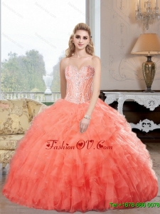 New Arrival Sweetheart Watermelon Quinceanera Dresses with Ruffles and Beading For 2015 Summer