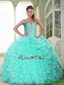 Top Seller Sweetheart Brush Train Apple Green Quinceanera Dresses with Beading For 2015 Summer