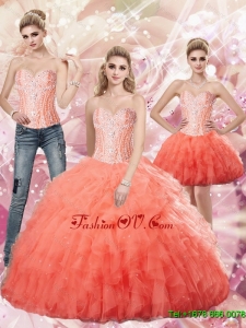 2015 Fall Beautiful Watermlon Ball Gown Sweetheart and Beaded Quinceanera Dresses