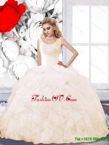 Elegant 2015 Summer Champagne Quinceanera Dress with Beading and Ruffles