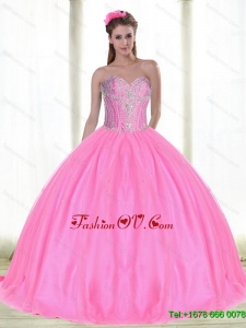 Elegant Sweetheart Quinceanera Dresses with Beading in Pink For 2015 Summer