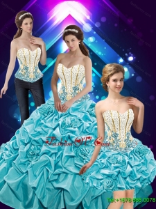 Luxurious Hand Made Flowers and Beaded Quinceanera Dresses with Pick Ups For 2015 Fall