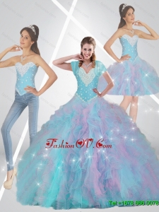 Prefect Multi Color Quinceanera Dresses with Beading and Ruffles For 2015 Fall