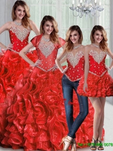 Pretty Sweetheart Red Quinceanera Dresses with Beading and Ruffles For 2015 Summer
