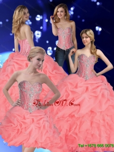 2015 Fall Beautiful Quinceanera Dresses with Pick Ups and Beading in Watermelon