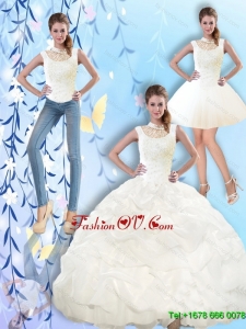 2015 Fall Pretty High Neck and Beaded Quinceanera Dresses with Pick Ups