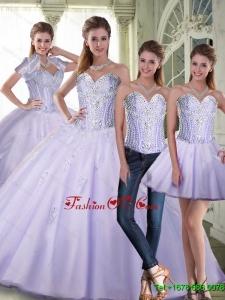 2015 Summer Beautiful Ball Gown Sweetheart Lavender Quinceanera Dresses with Beading