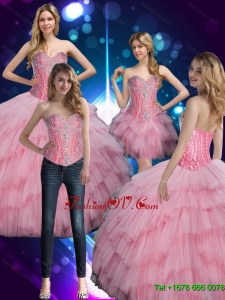 2015 Summer Luxurious Sweetheart Baby Pink Quinceanera Dress with Beading