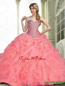 Elegant 2015 Fall Quinceanera Dresses with Beading in Watermelon