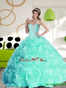 Luxurious 2015 Fall Sweetheart Quinceanera Dresses with Beading and Rolling Flowers