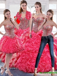 Luxurious Beaded Ball Gown Quinceanera Dress with Hand Made Flowers For 2015 Summer
