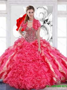 Luxurious Beaded Sweetheart Quinceanera Dress with Hand Made Flowers For 2015 Summer